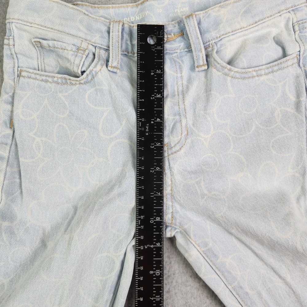 Old Navy Flare Jeans Girls Size 10 Blue Denim Floral High Rise‎ Adjustable Waist